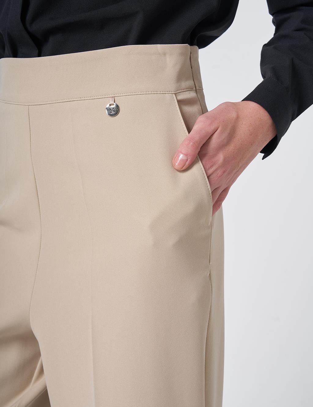 Basic Fabric Trousers with Crease Detail - Stone