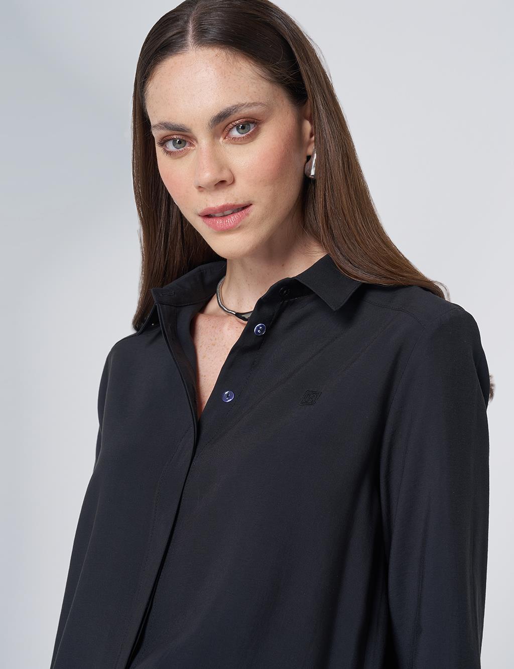 Shirt Collar Basic Modal Tunic – Black