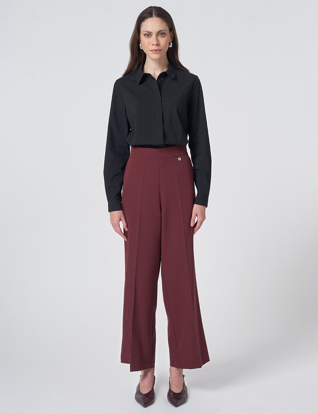 Ütü İzli Basic Kumaş Pantolon Bordo