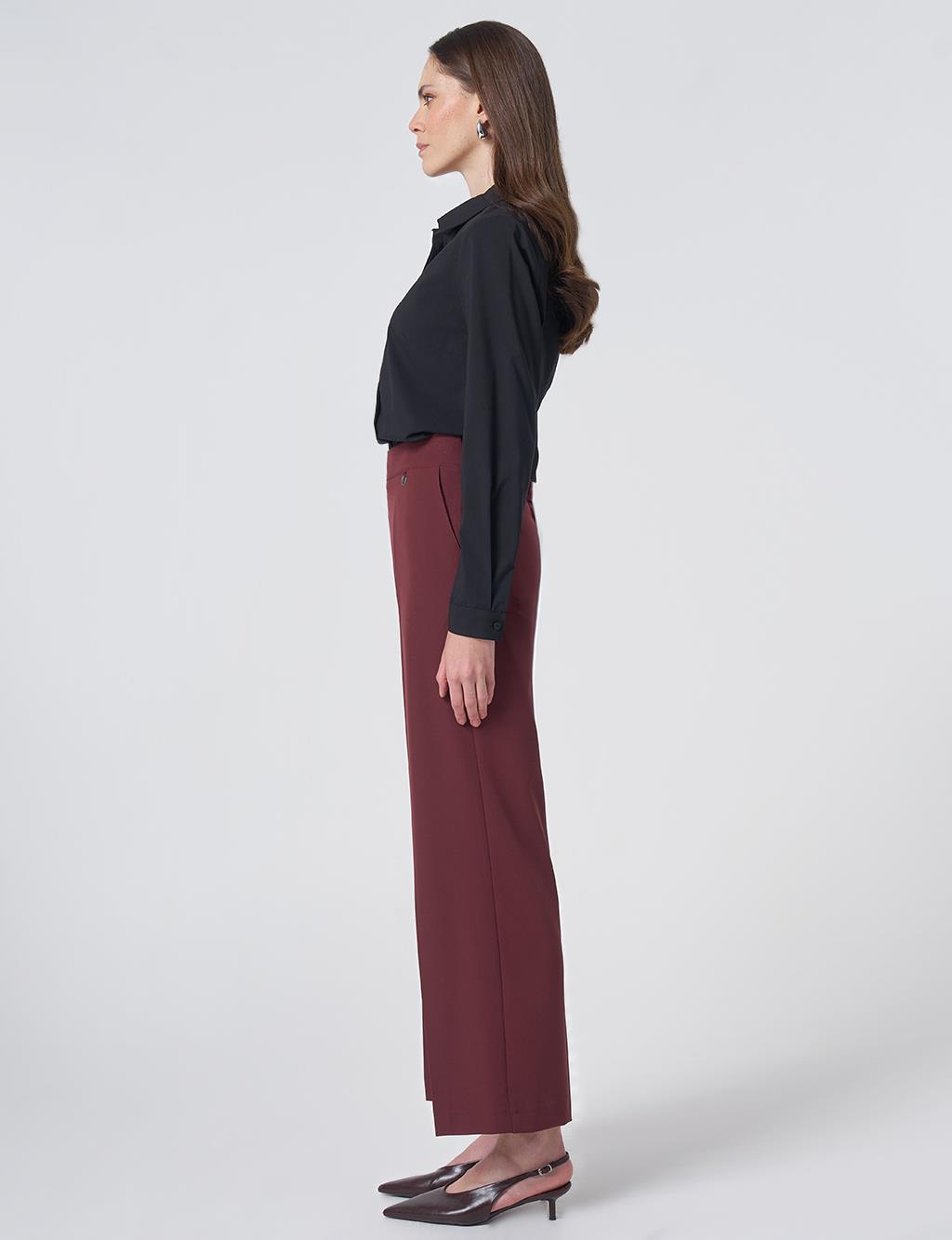 Ütü İzli Basic Kumaş Pantolon Bordo