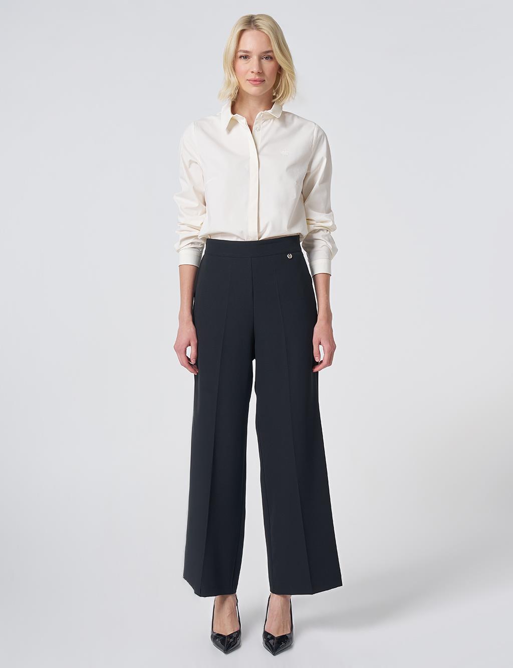 Basic Fabric Trousers with Crease Detail - Black