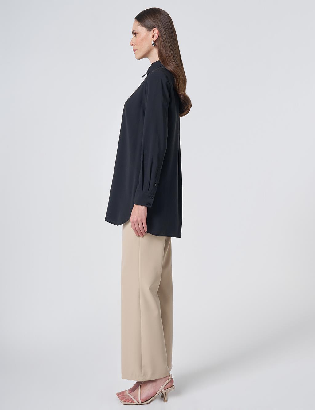 Shirt Collar Basic Modal Tunic – Black
