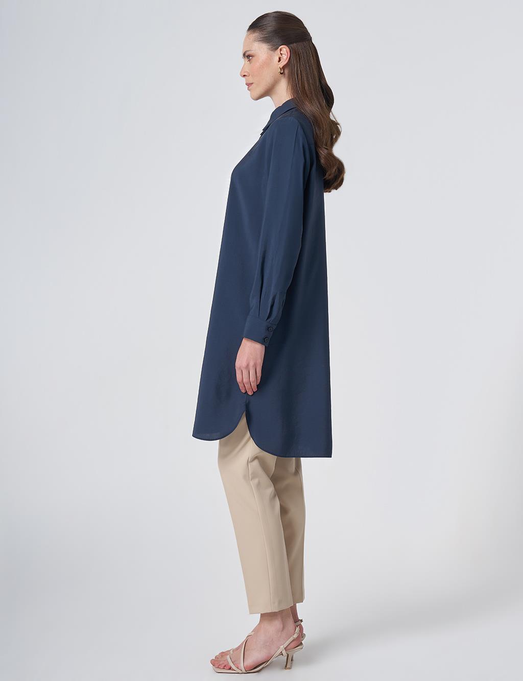 Hidden Placket Basic Modal Tunic – Navy