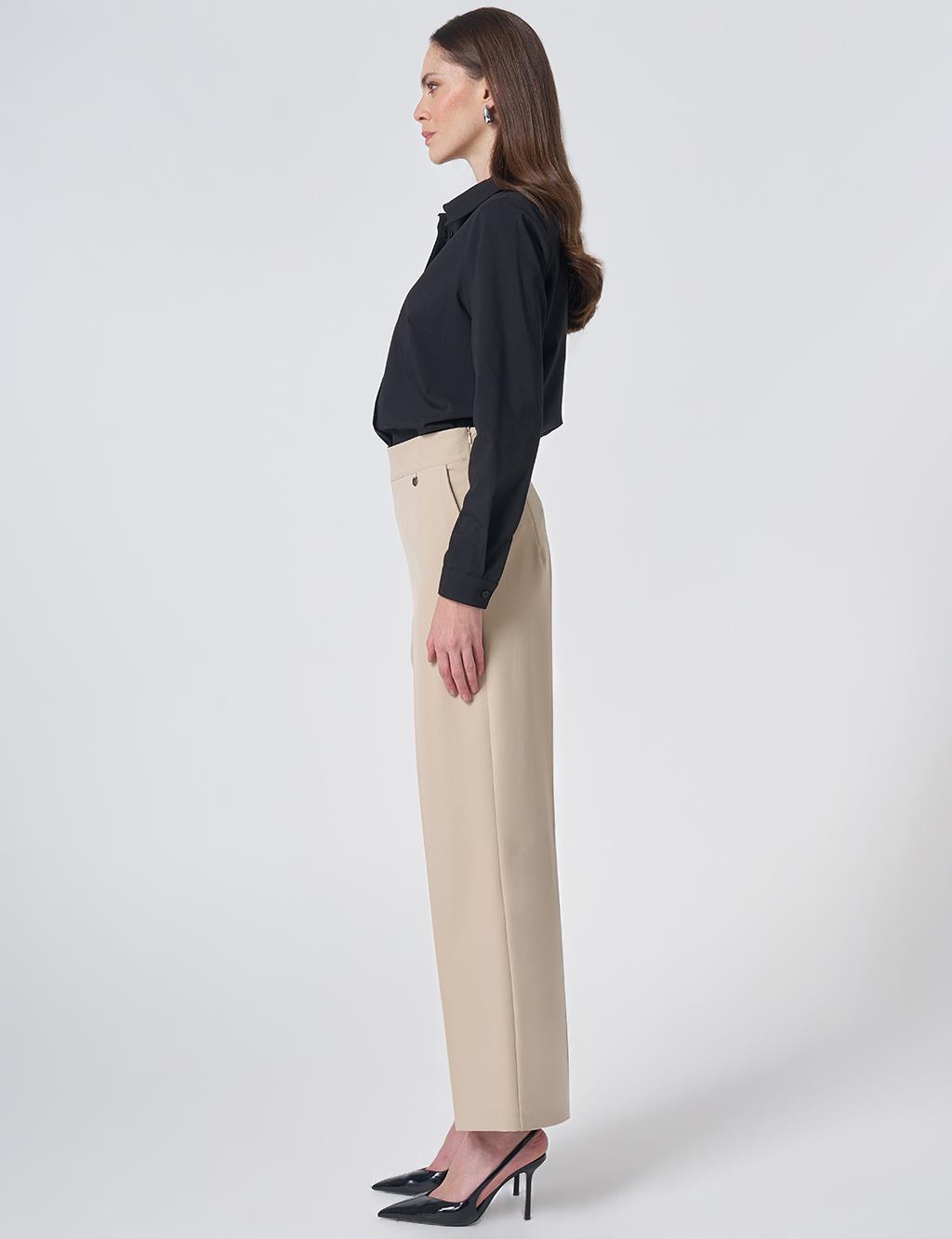 Basic Fabric Trousers with Crease Detail - Stone