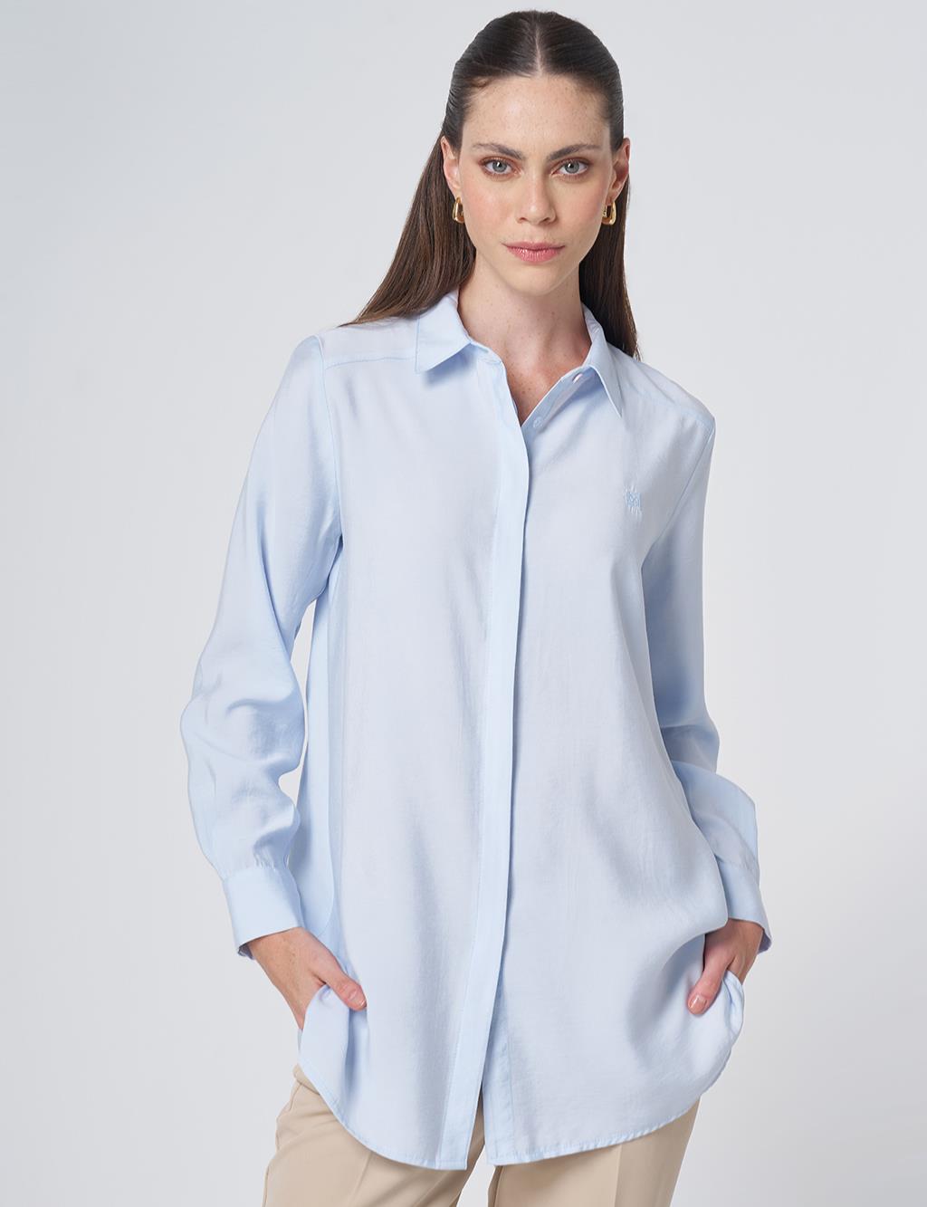Shirt Collar Basic Modal Tunic – Blue