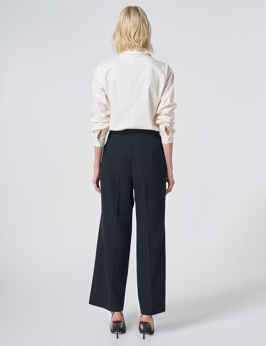 Basic Fabric Trousers with Crease Detail - Black