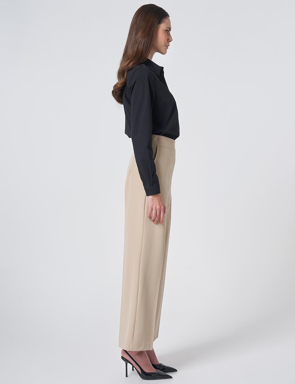 Basic Fabric Trousers with Crease Detail - Stone