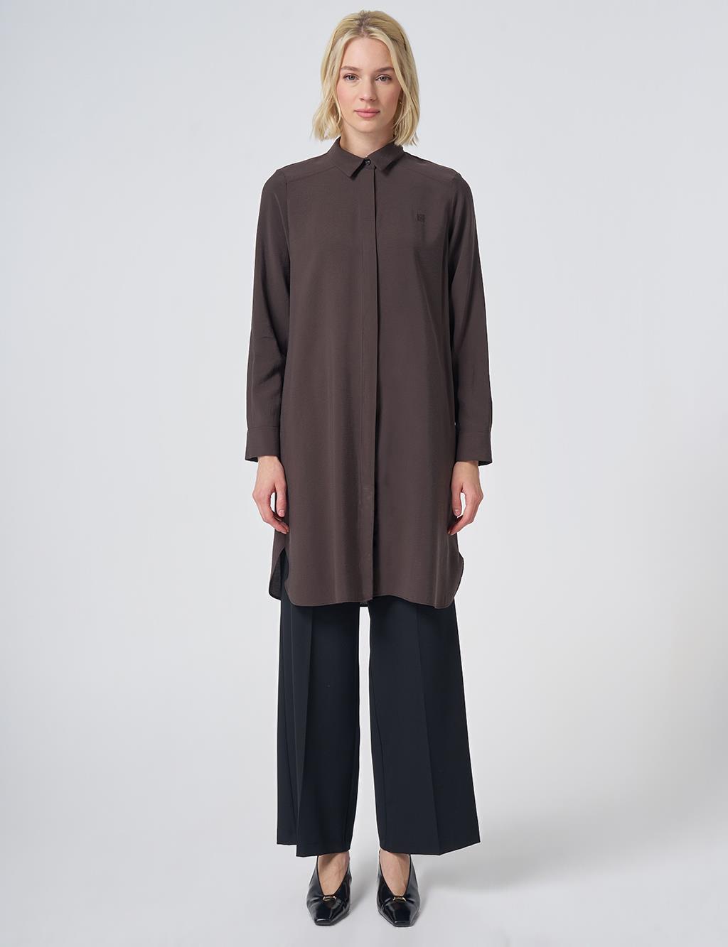 Hidden Placket Basic Modal Tunic – Brown