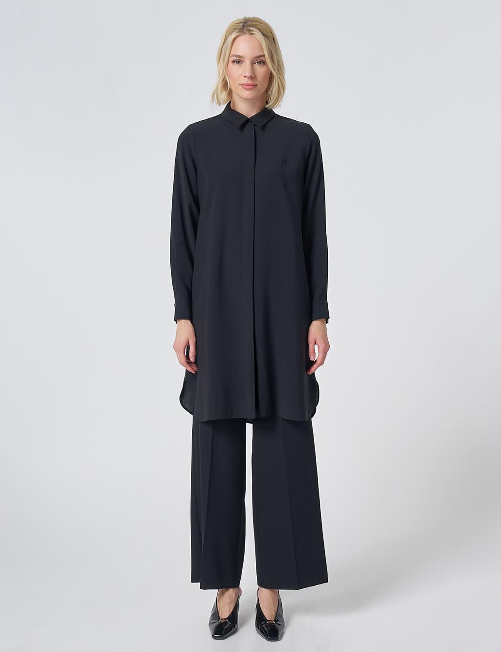 Hidden Placket Basic Modal Tunic – Black