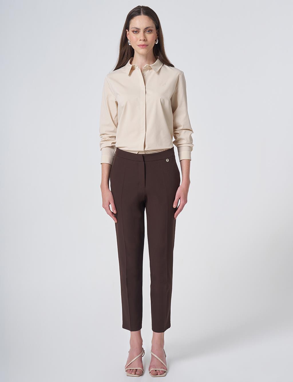 Pocket Detail Basic Tailored Trousers – Dark Brown