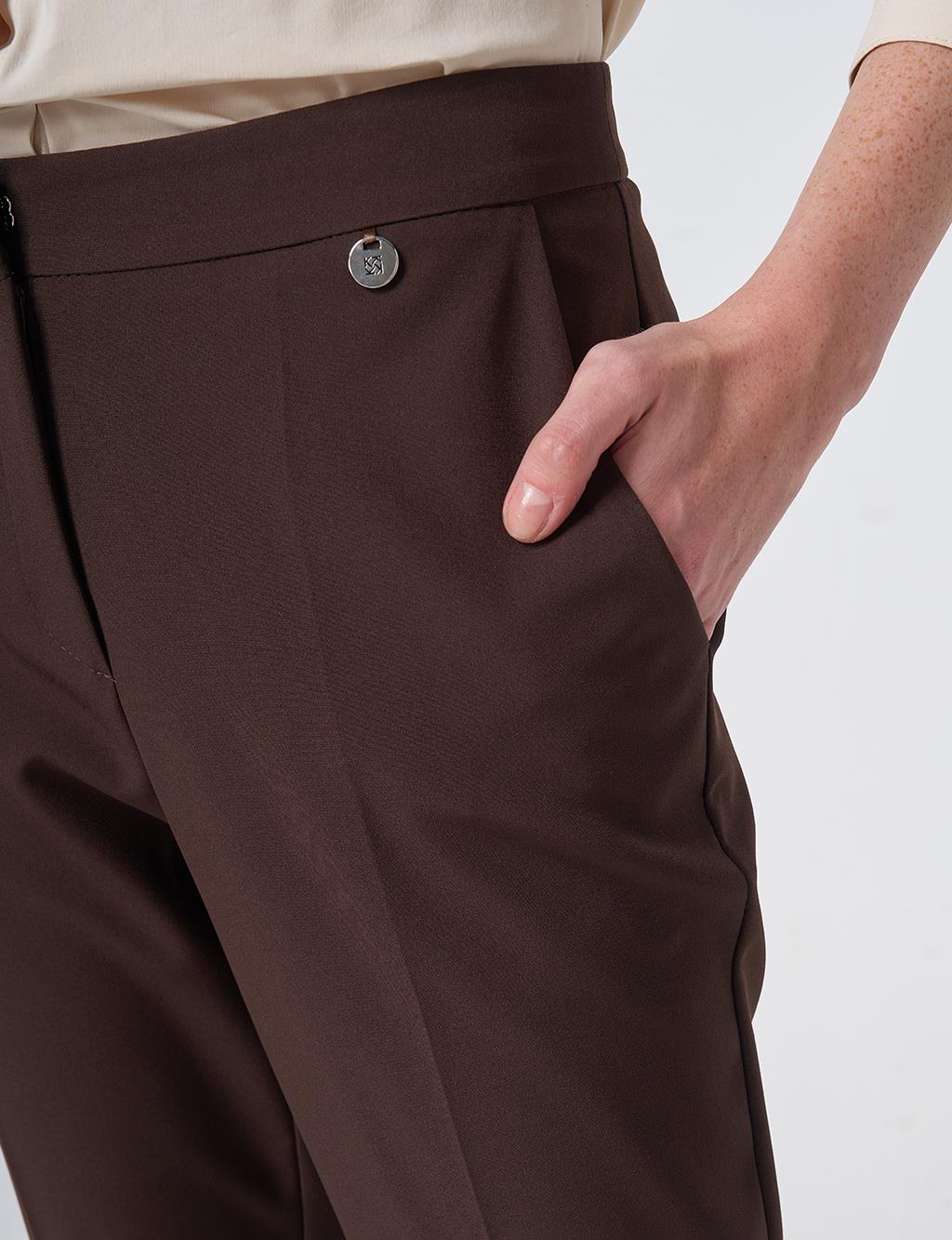 Pocket Detail Basic Tailored Trousers – Dark Brown