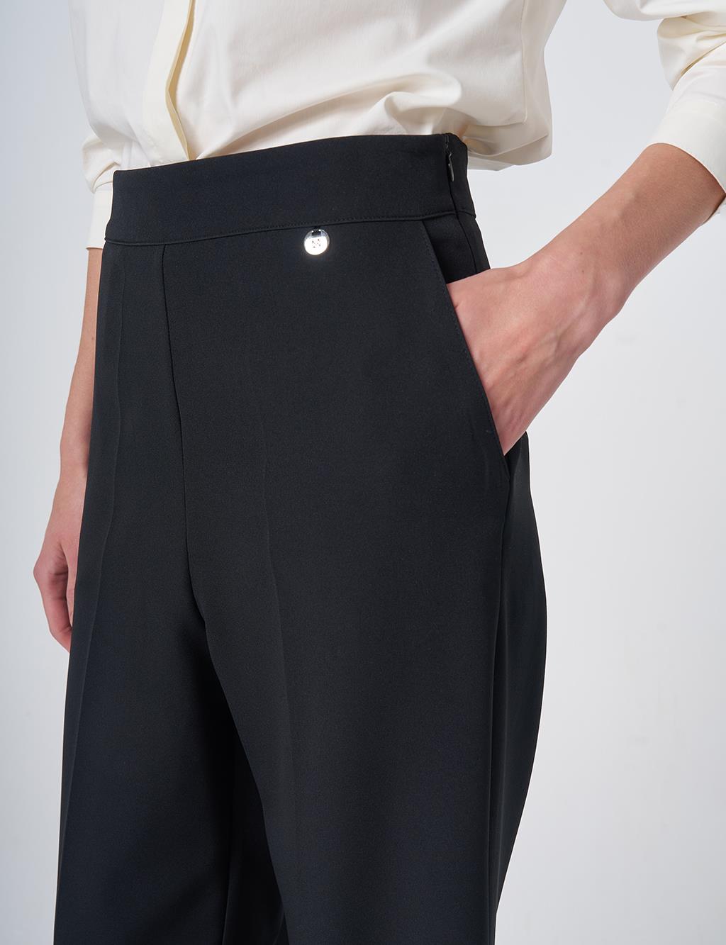Basic Fabric Trousers with Crease Detail - Black