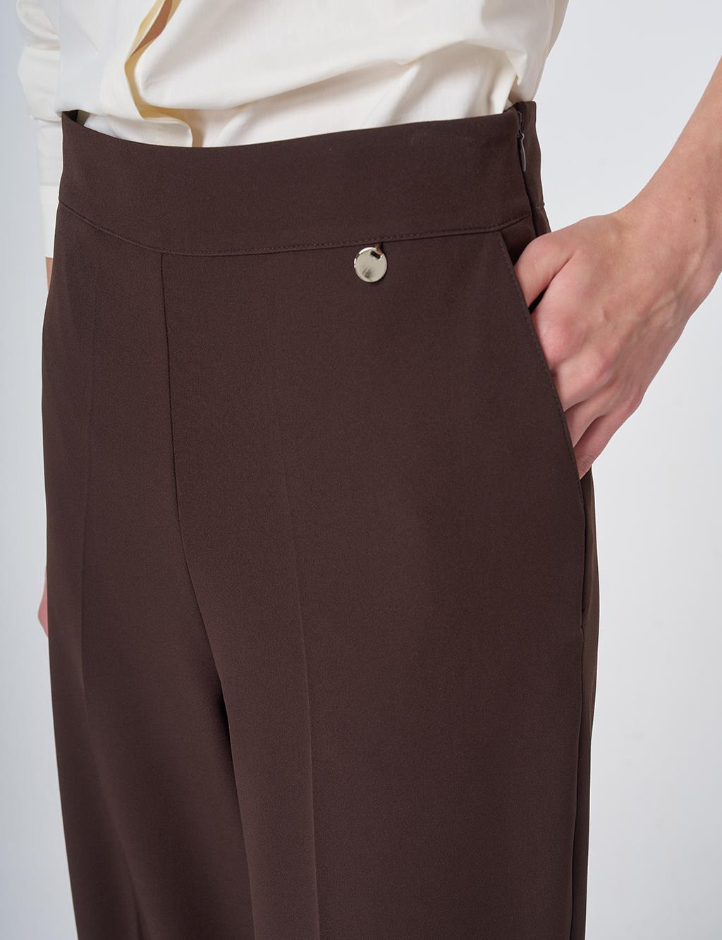 Basic Fabric Trousers with Crease Detail - Dark Brown