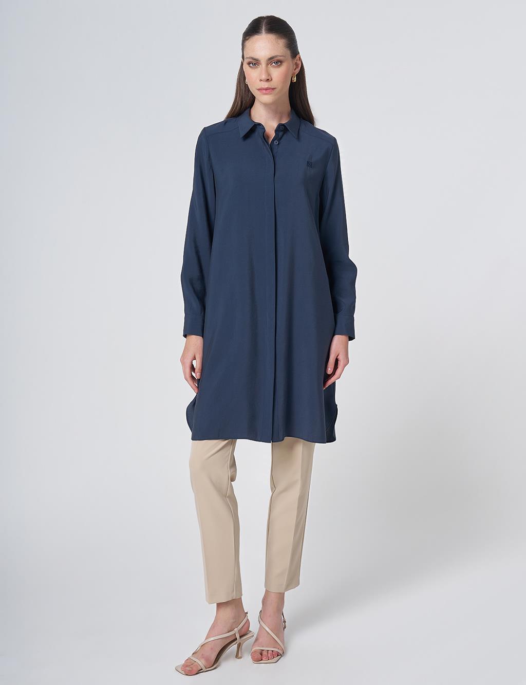 Hidden Placket Basic Modal Tunic – Navy
