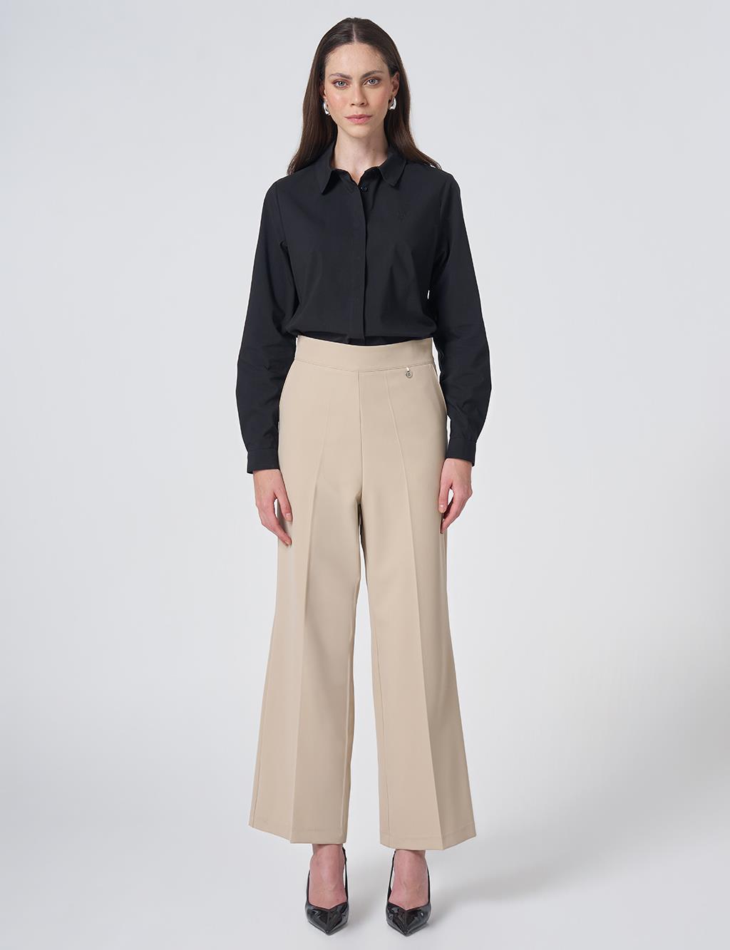 Basic Fabric Trousers with Crease Detail - Stone