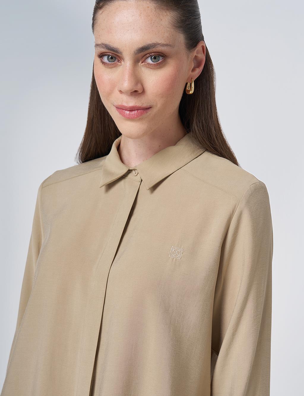 Hidden Placket Basic Modal Tunic – Sand Beige