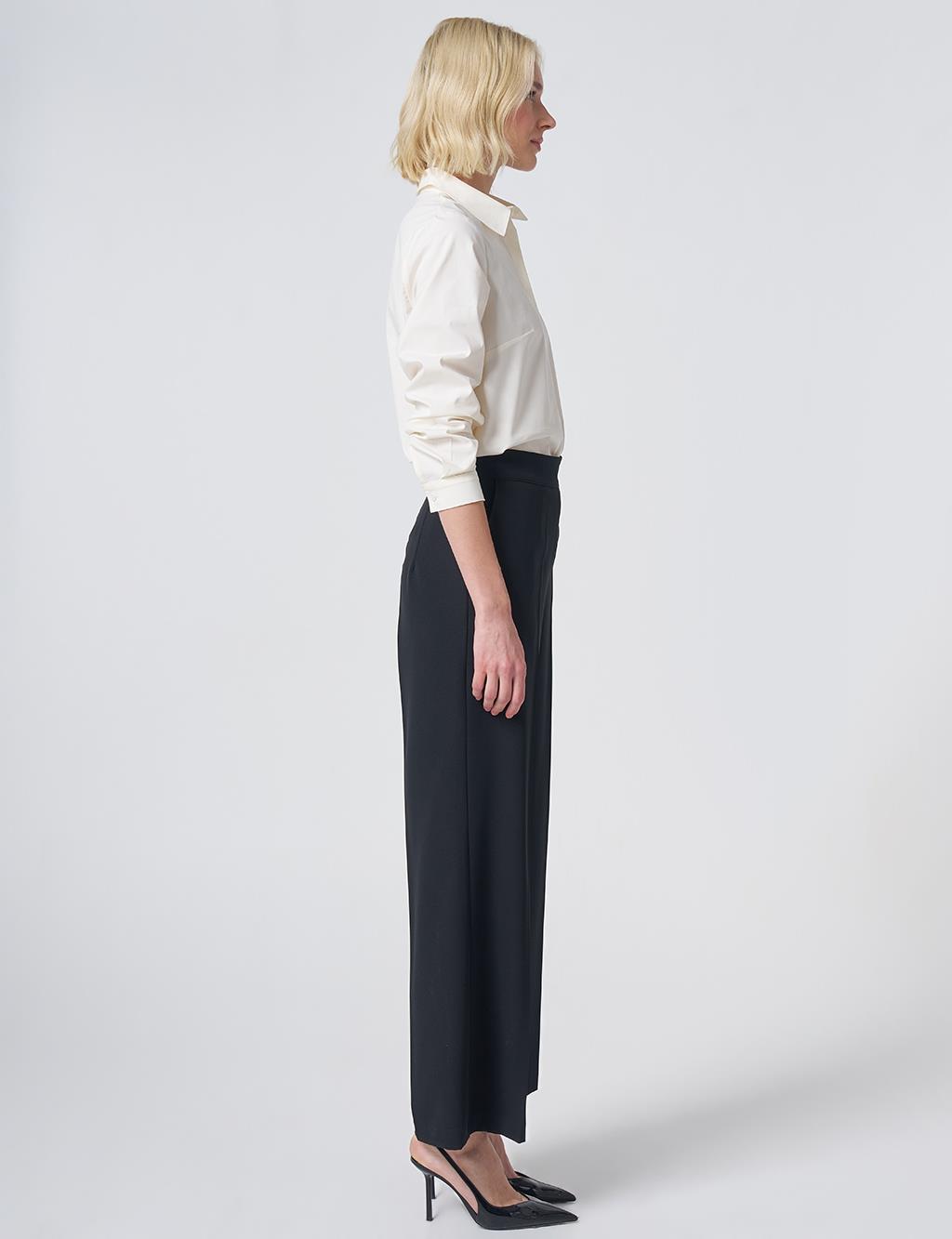 Basic Fabric Trousers with Crease Detail - Black