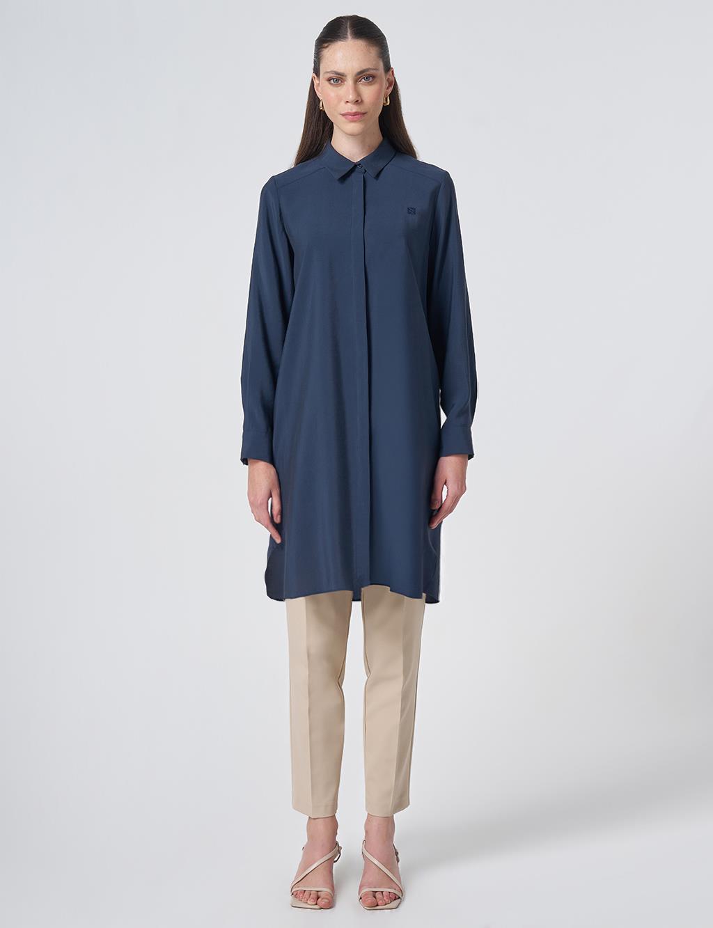 Hidden Placket Basic Modal Tunic – Navy