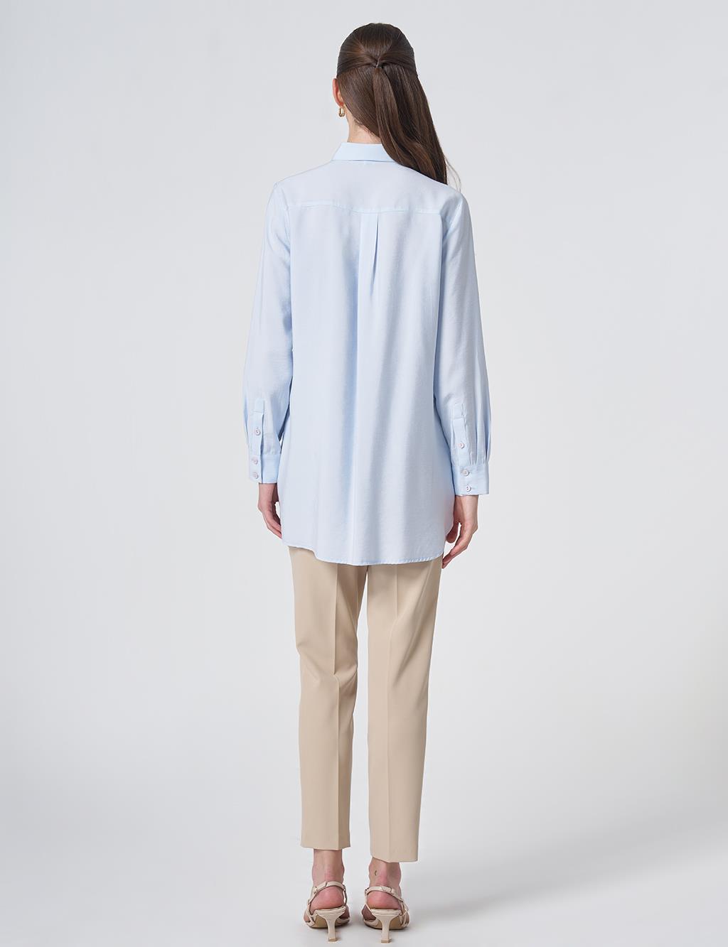 Shirt Collar Basic Modal Tunic – Blue