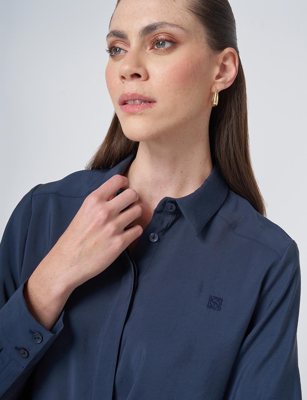 Hidden Placket Basic Modal Tunic – Navy