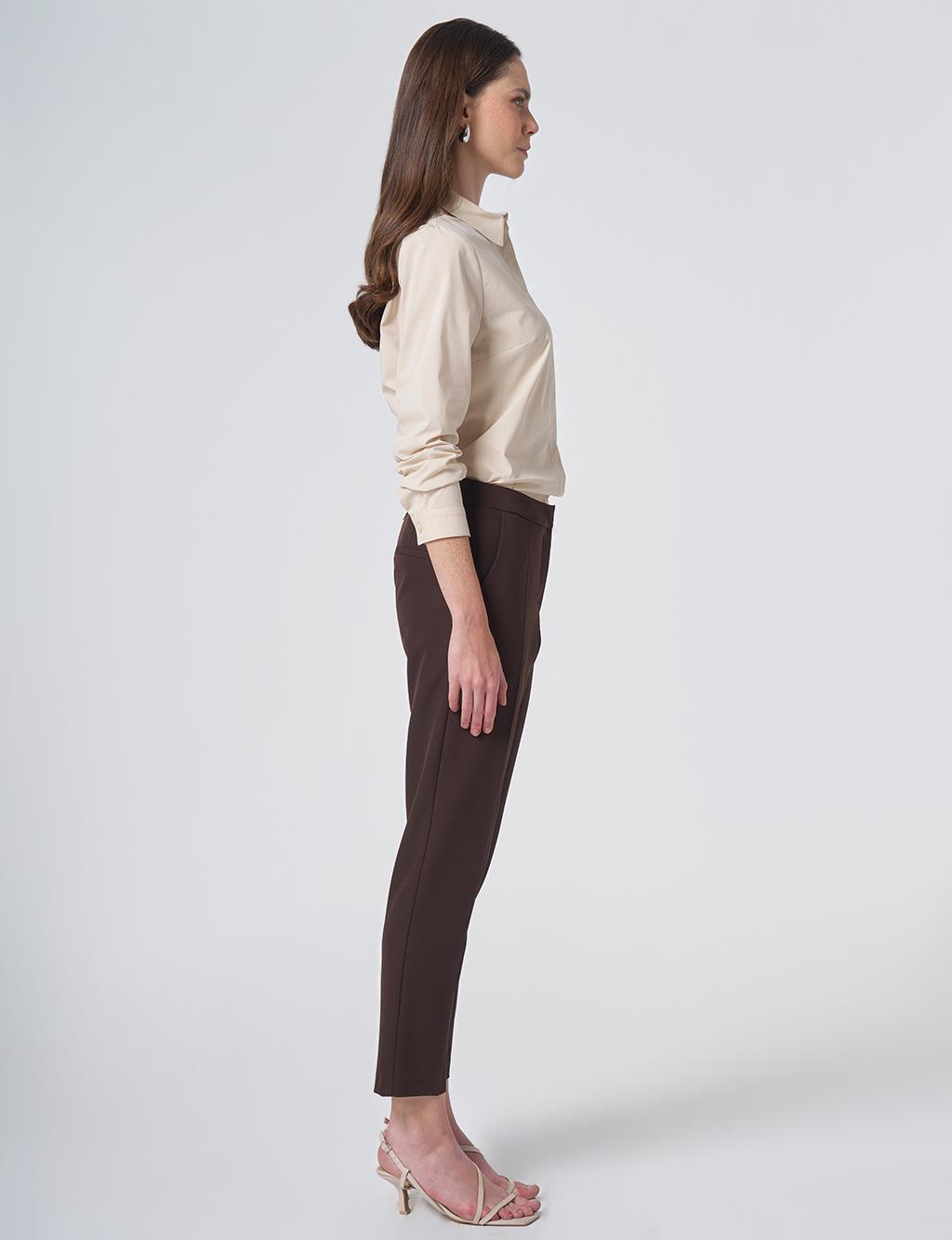 Pocket Detail Basic Tailored Trousers – Dark Brown