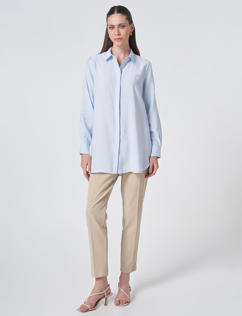 Shirt Collar Basic Modal Tunic – Blue