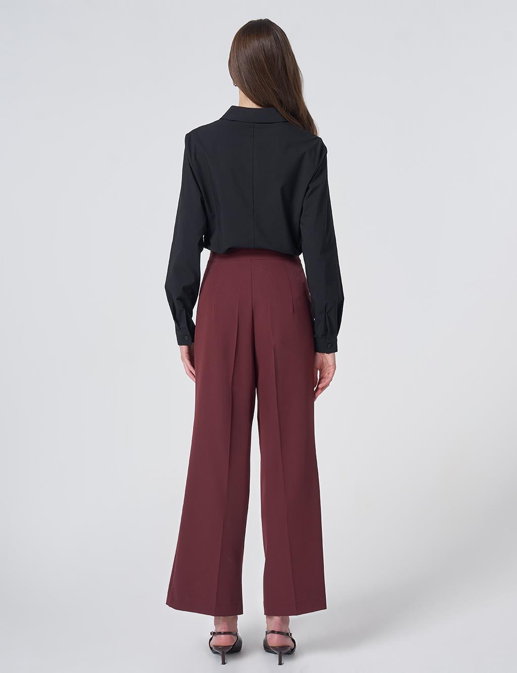 Ütü İzli Basic Kumaş Pantolon Bordo