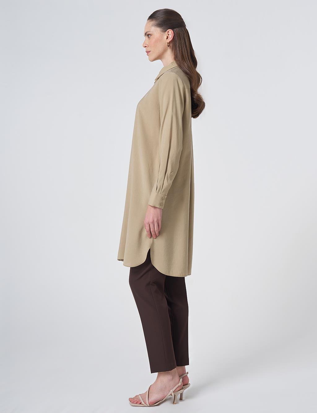Hidden Placket Basic Modal Tunic – Sand Beige