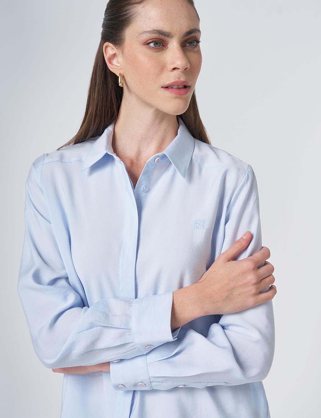 Shirt Collar Basic Modal Tunic – Blue