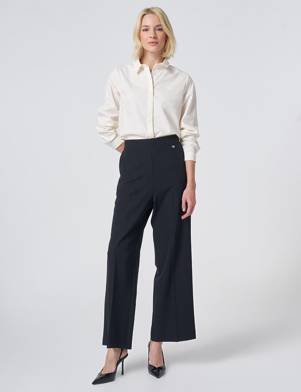 Basic Fabric Trousers with Crease Detail - Black