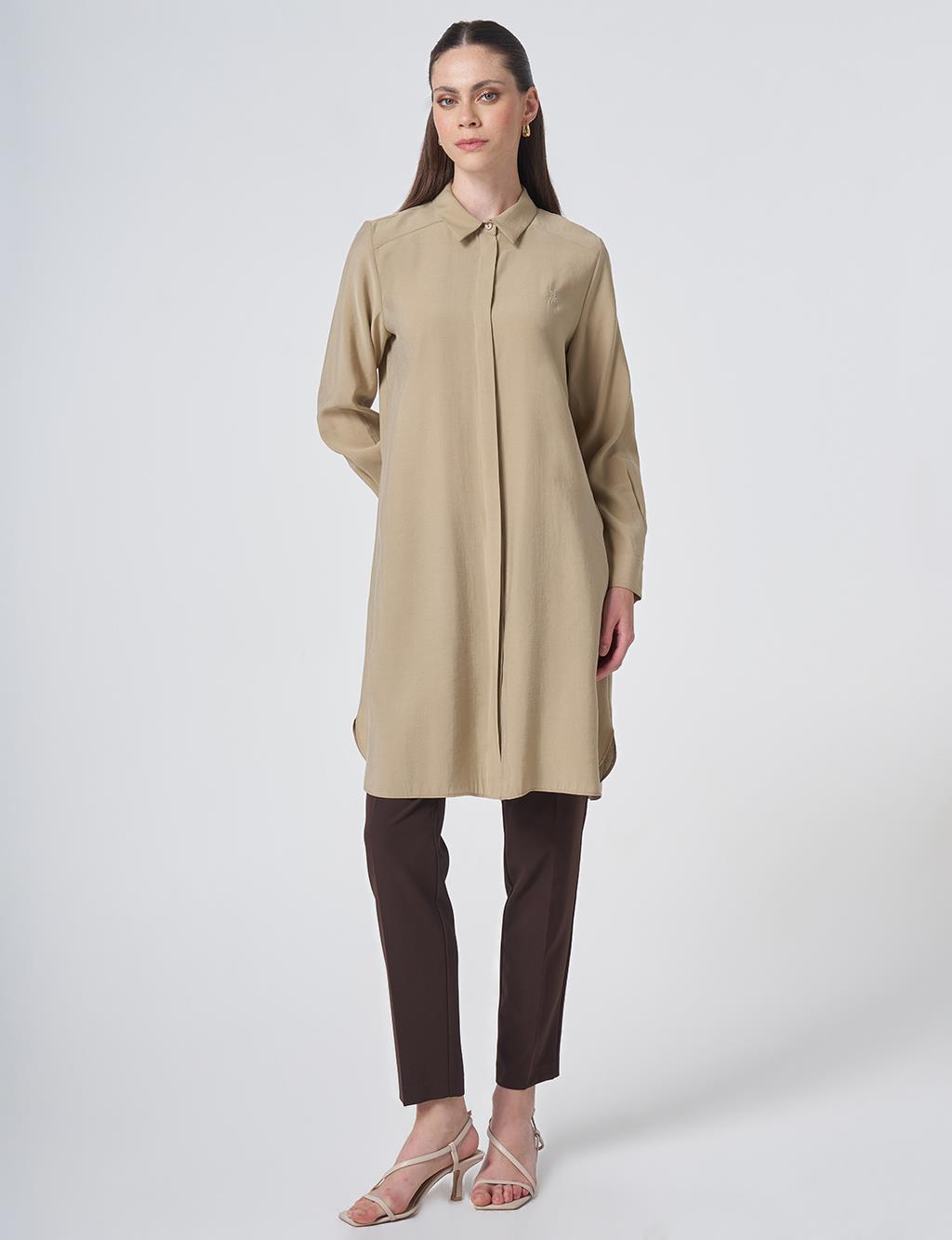 Hidden Placket Basic Modal Tunic – Sand Beige