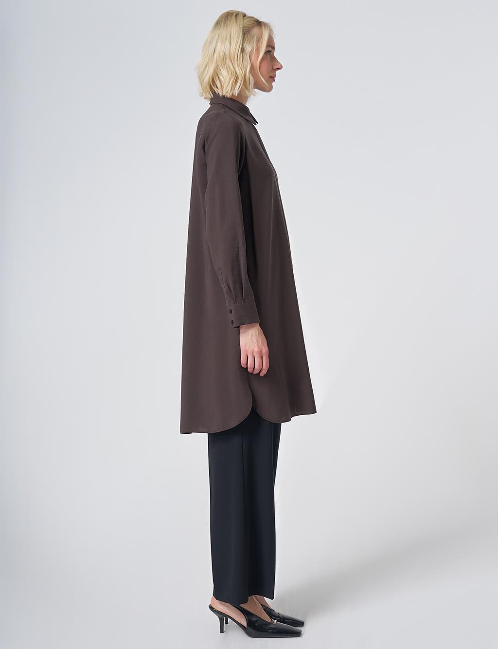 Hidden Placket Basic Modal Tunic – Brown
