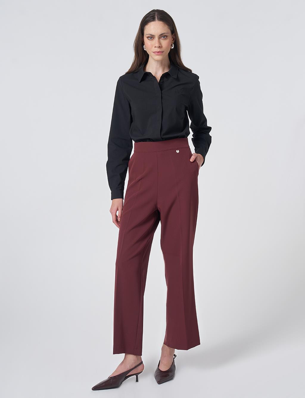 Ütü İzli Basic Kumaş Pantolon Bordo