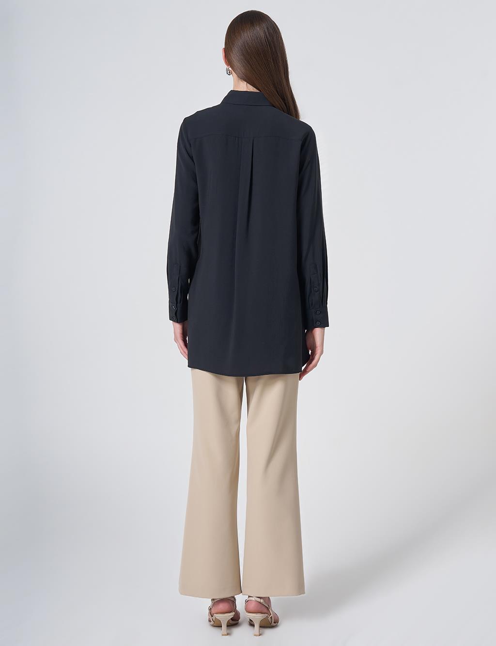 Shirt Collar Basic Modal Tunic – Black