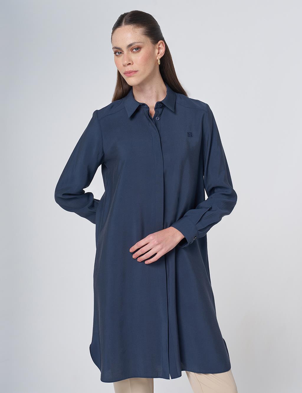 Hidden Placket Basic Modal Tunic – Navy