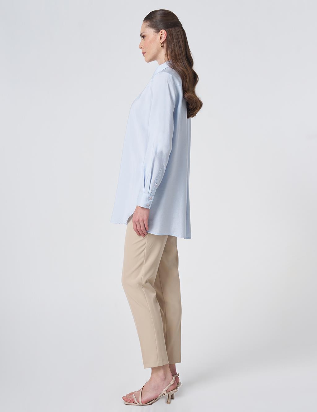 Shirt Collar Basic Modal Tunic – Blue