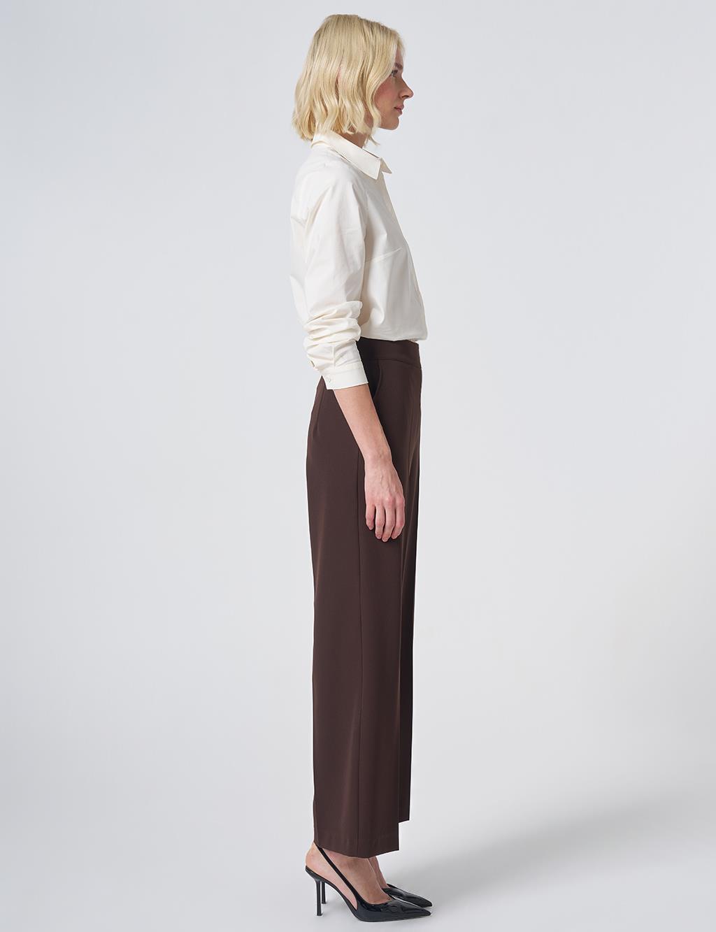 Basic Fabric Trousers with Crease Detail - Dark Brown
