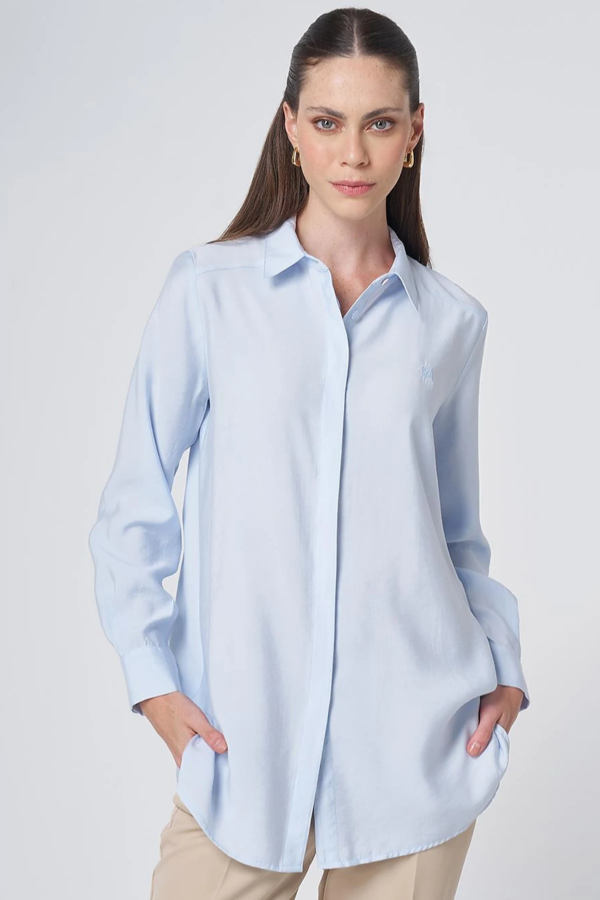 Shirt Collar Basic Modal Tunic – Blue