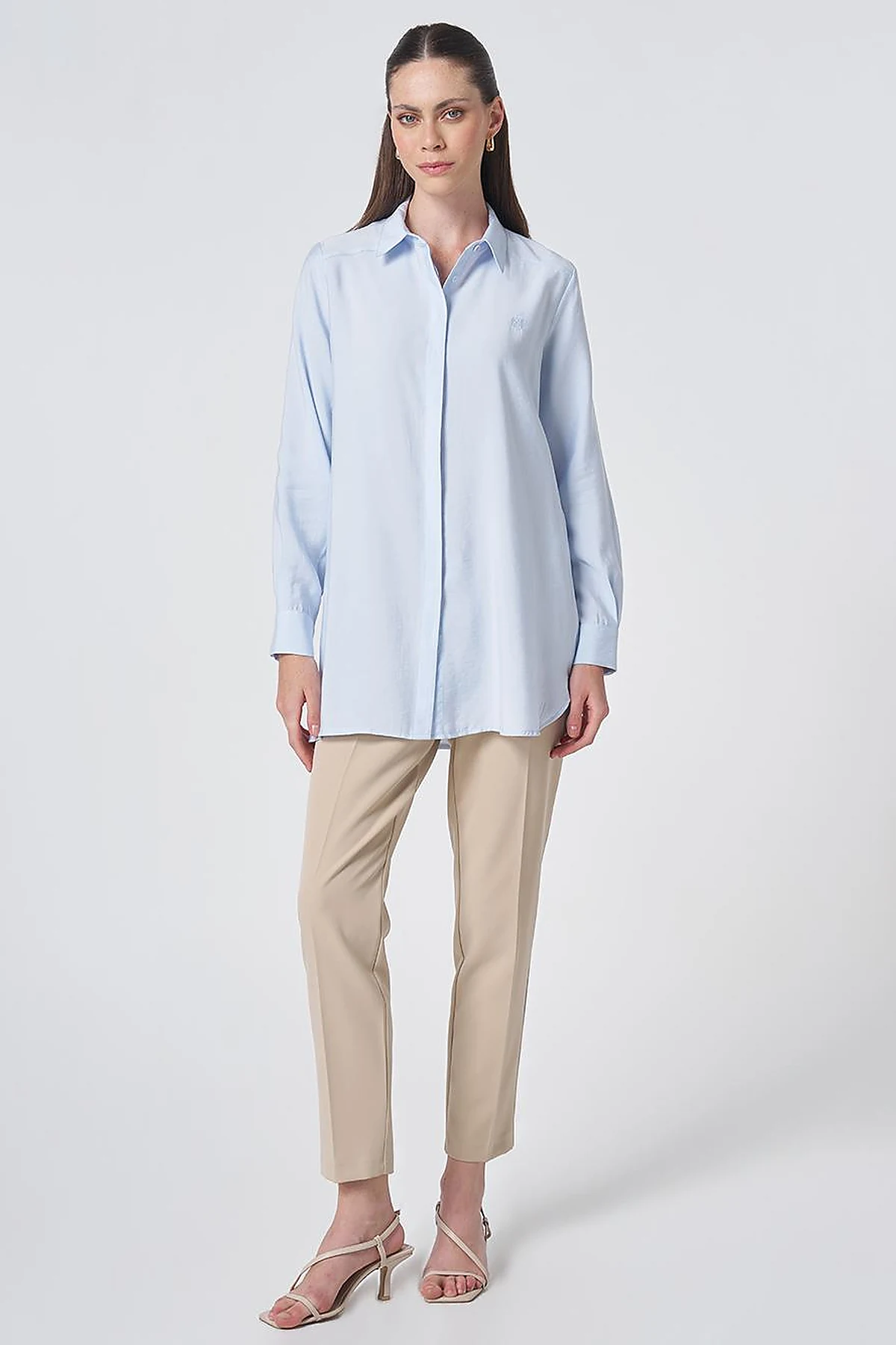 Shirt Collar Basic Modal Tunic – Blue