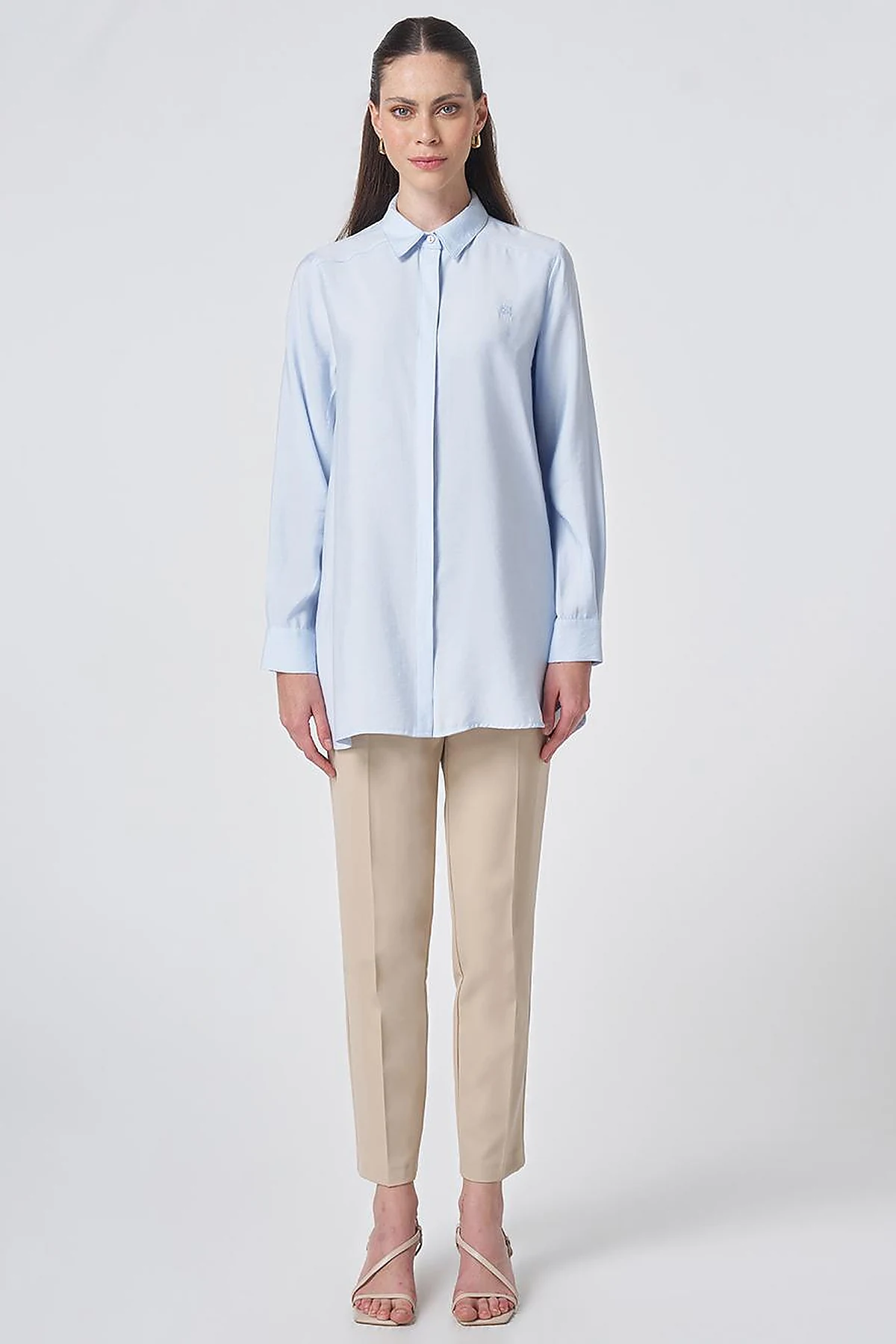 Shirt Collar Basic Modal Tunic – Blue
