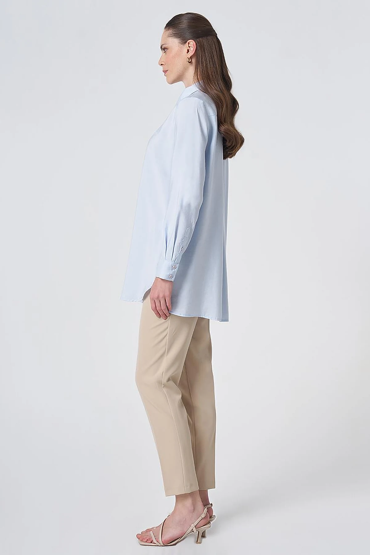 Shirt Collar Basic Modal Tunic – Blue