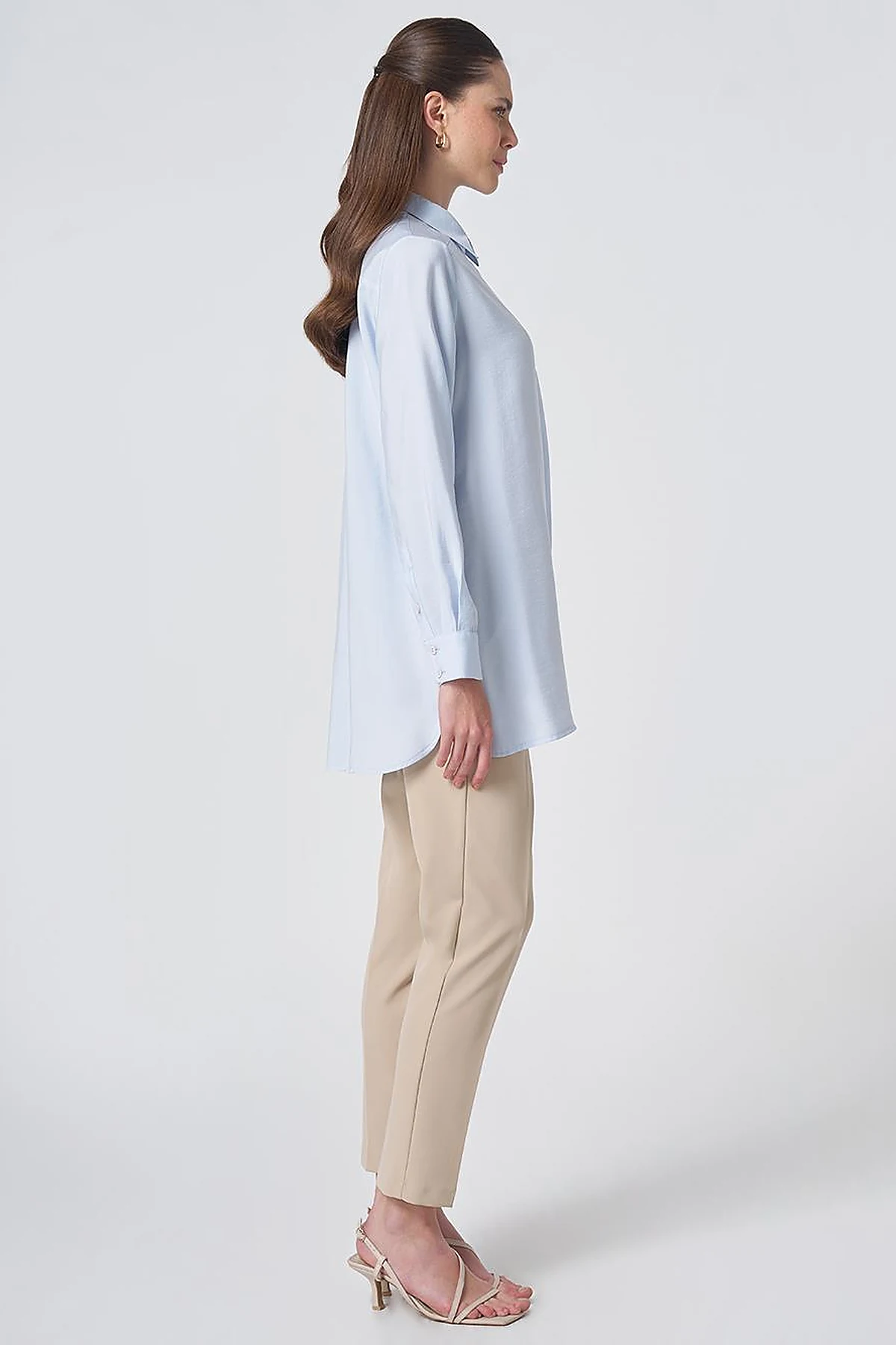 Shirt Collar Basic Modal Tunic – Blue
