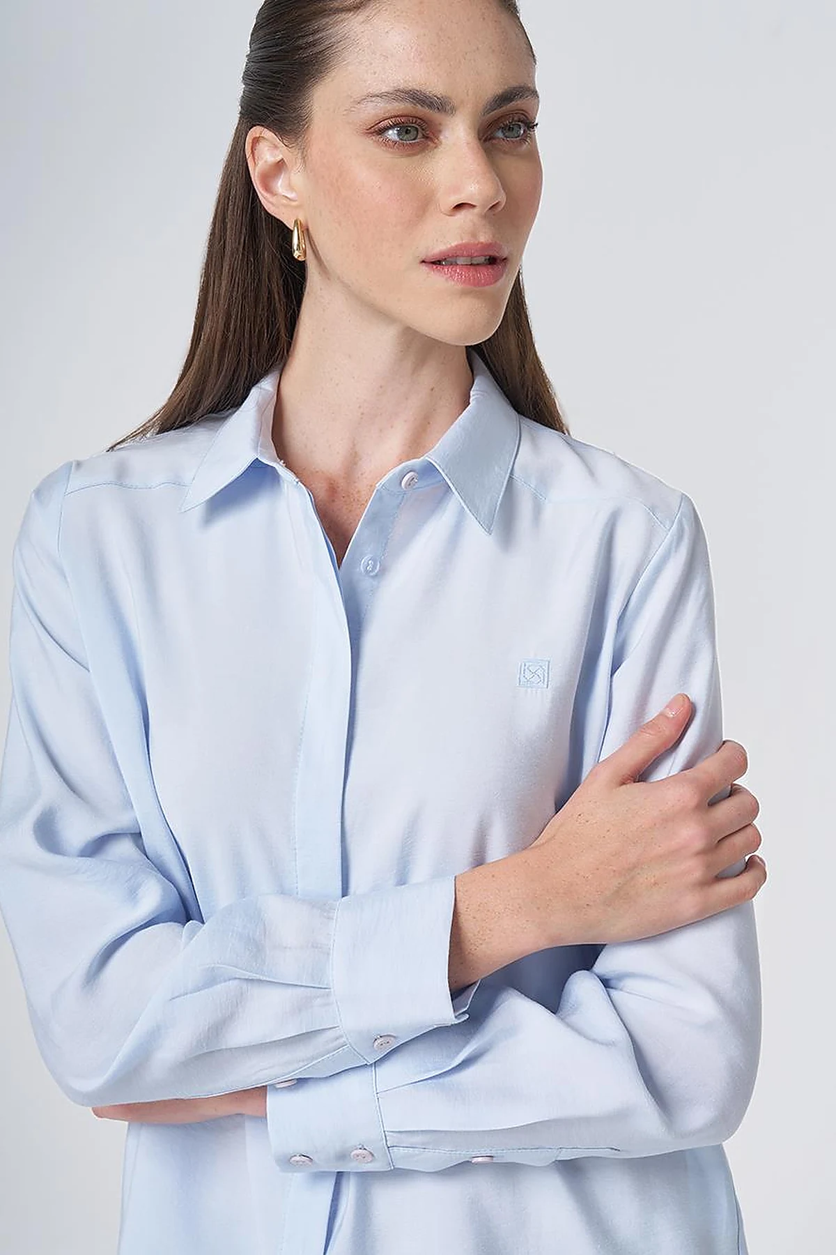 Shirt Collar Basic Modal Tunic – Blue