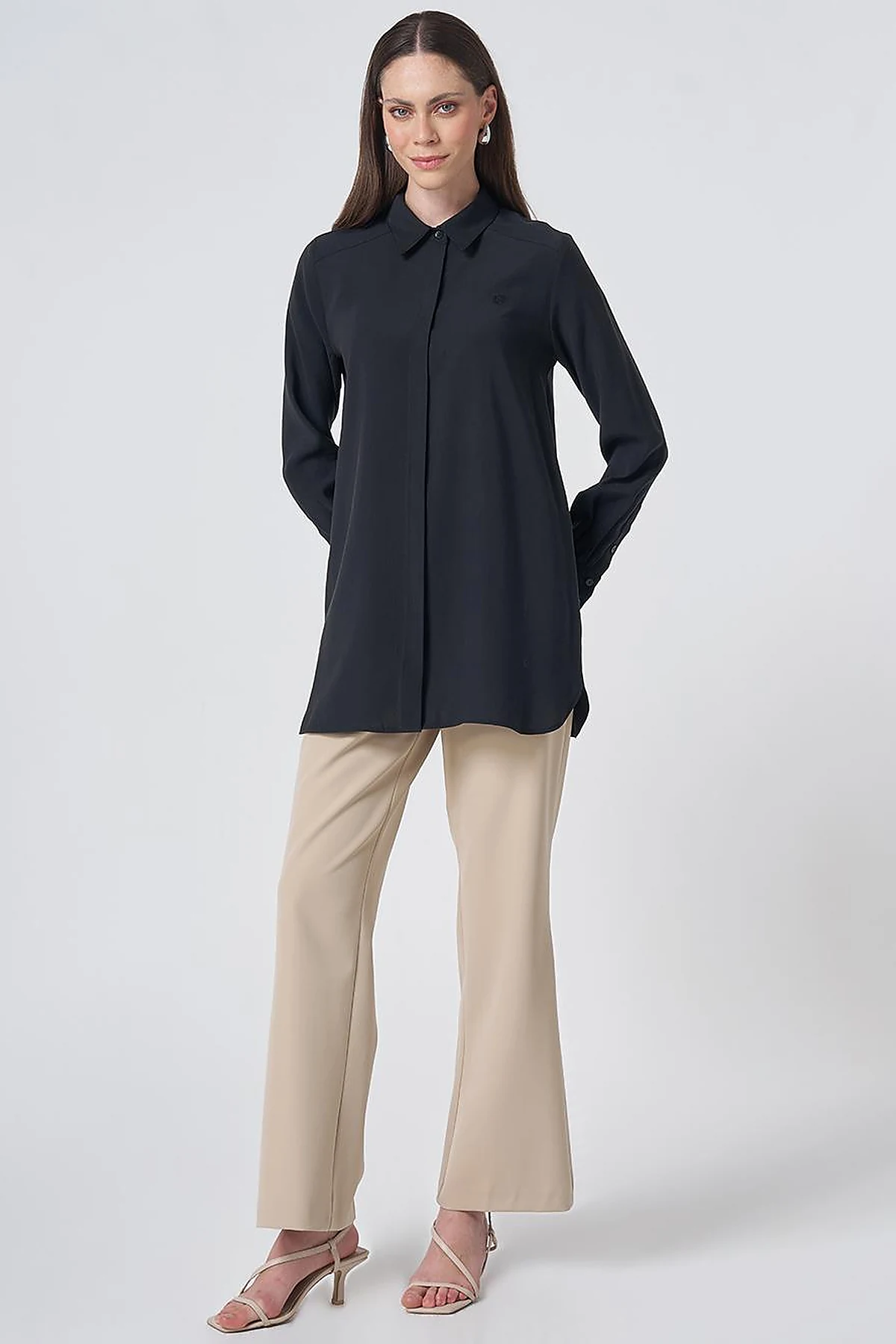 Shirt Collar Basic Modal Tunic – Black