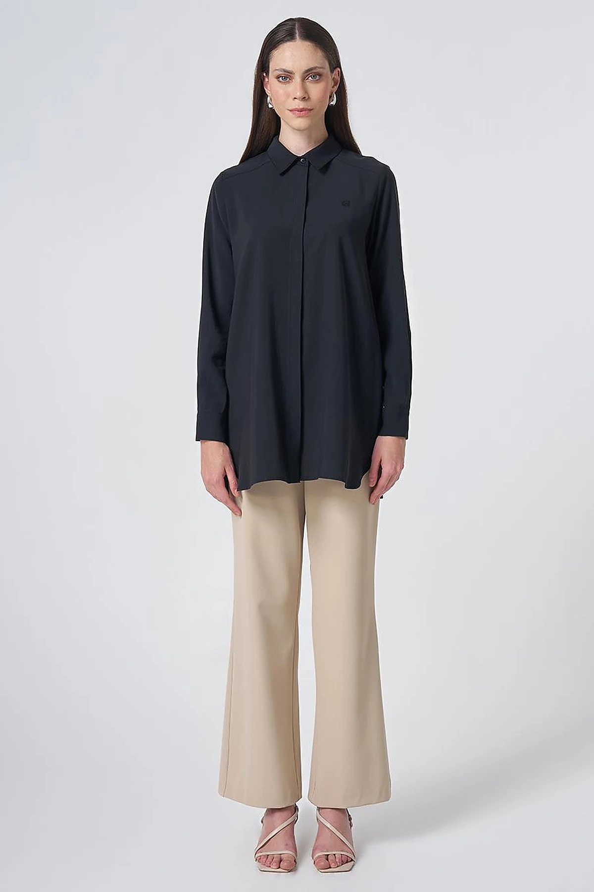 Shirt Collar Basic Modal Tunic – Black