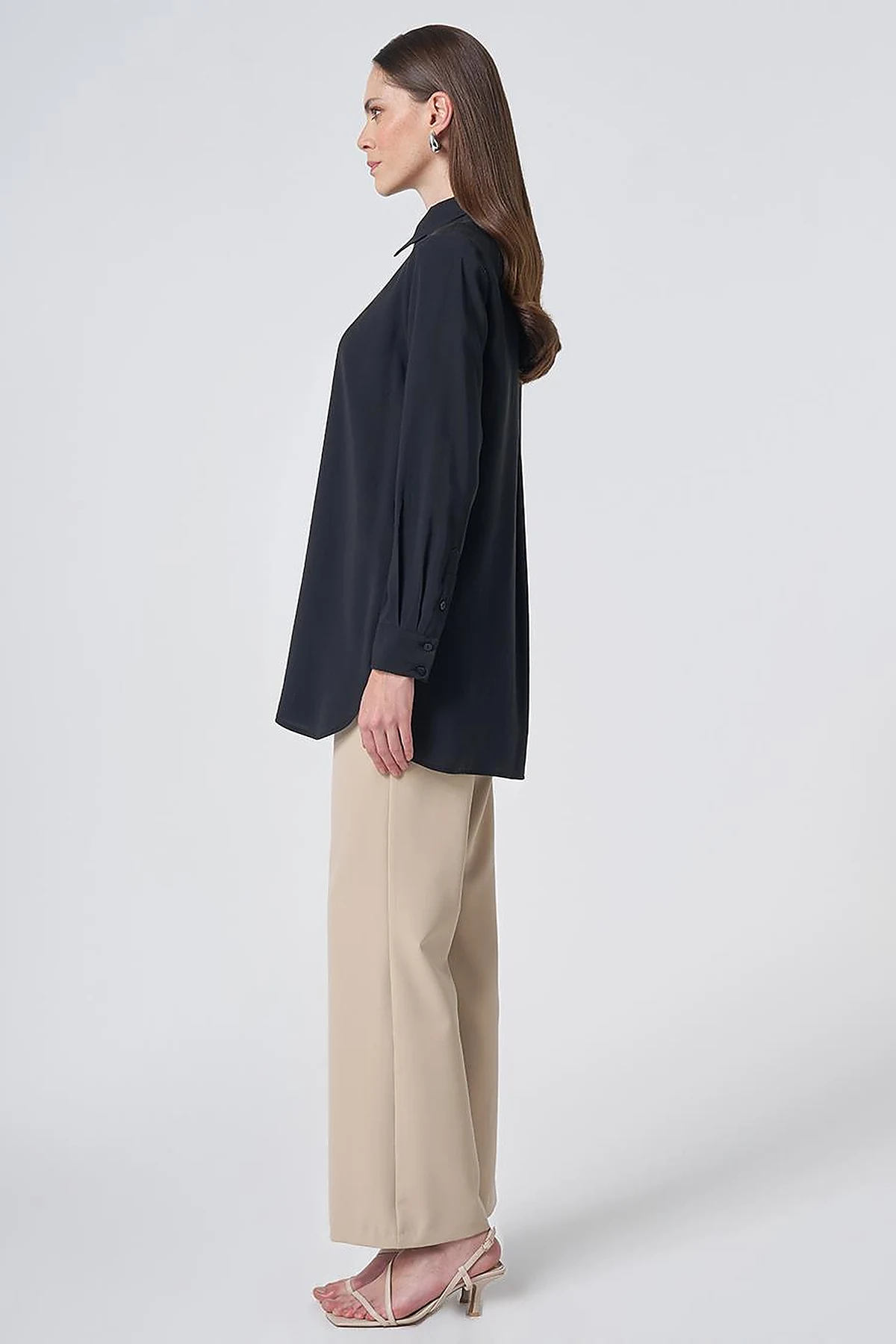 Shirt Collar Basic Modal Tunic – Black