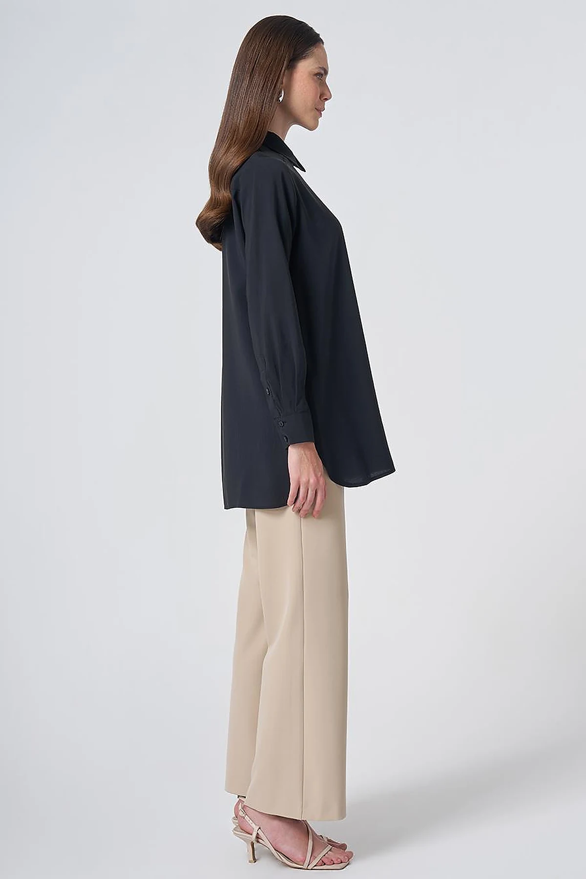 Shirt Collar Basic Modal Tunic – Black