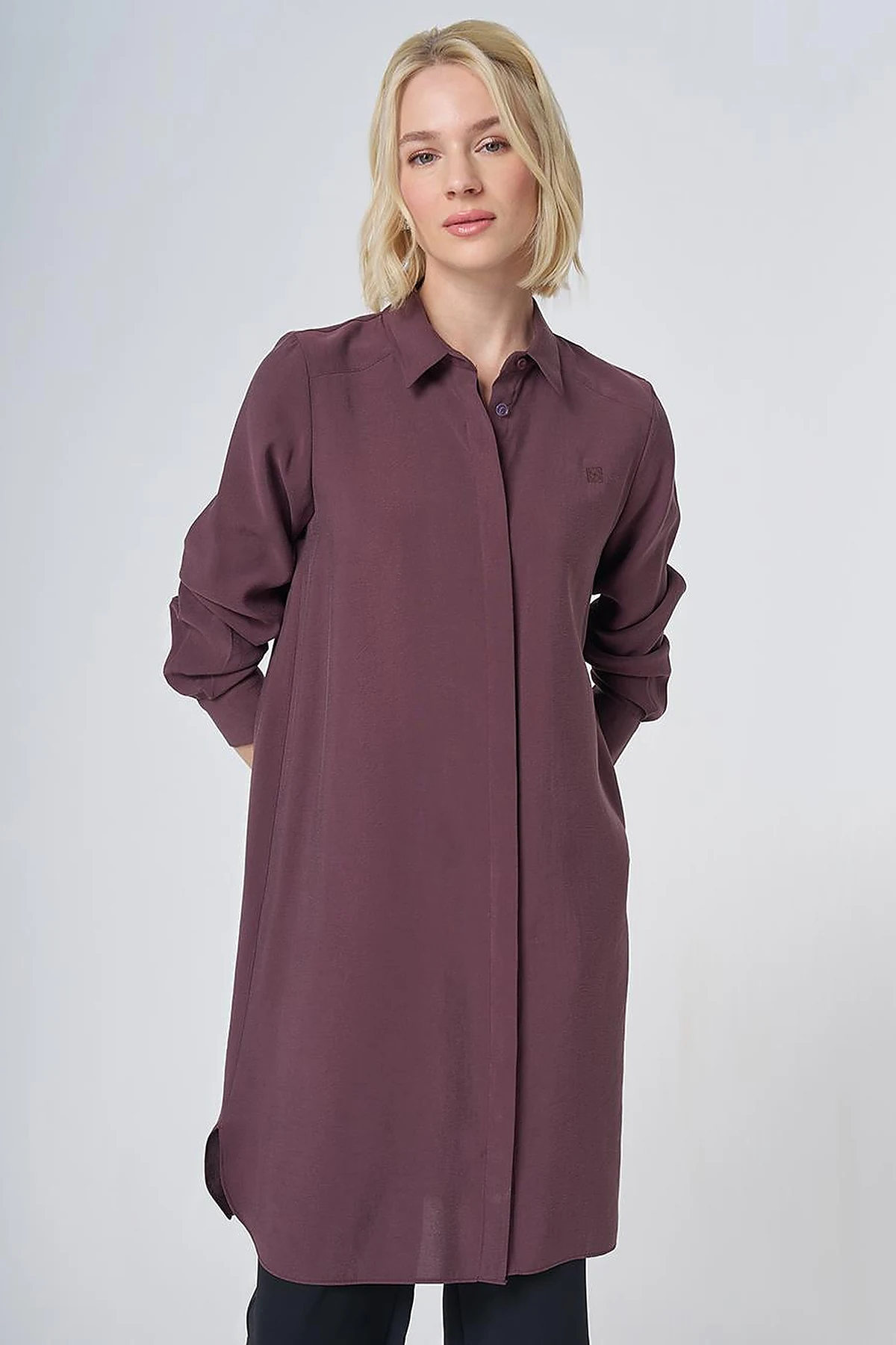 Hidden Placket Basic Modal Tunic – Burgundy
