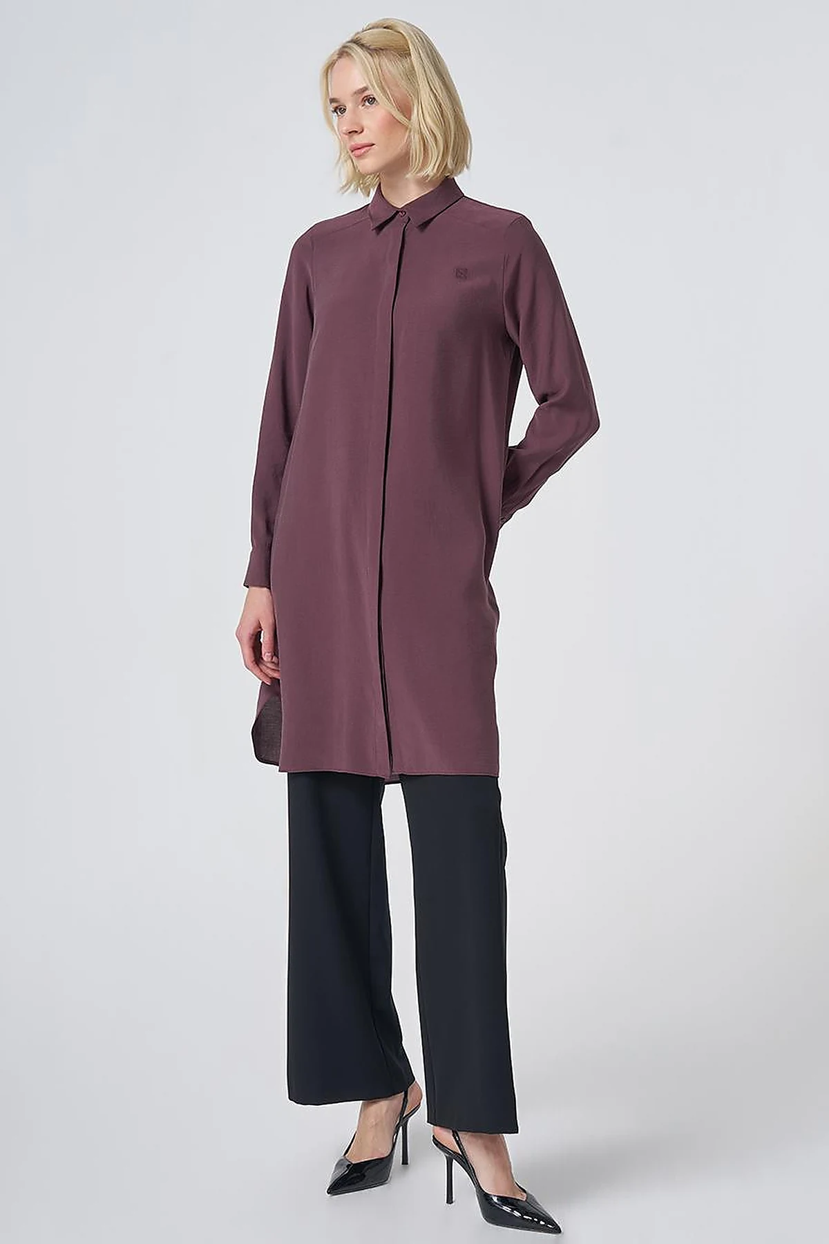 Hidden Placket Basic Modal Tunic – Burgundy