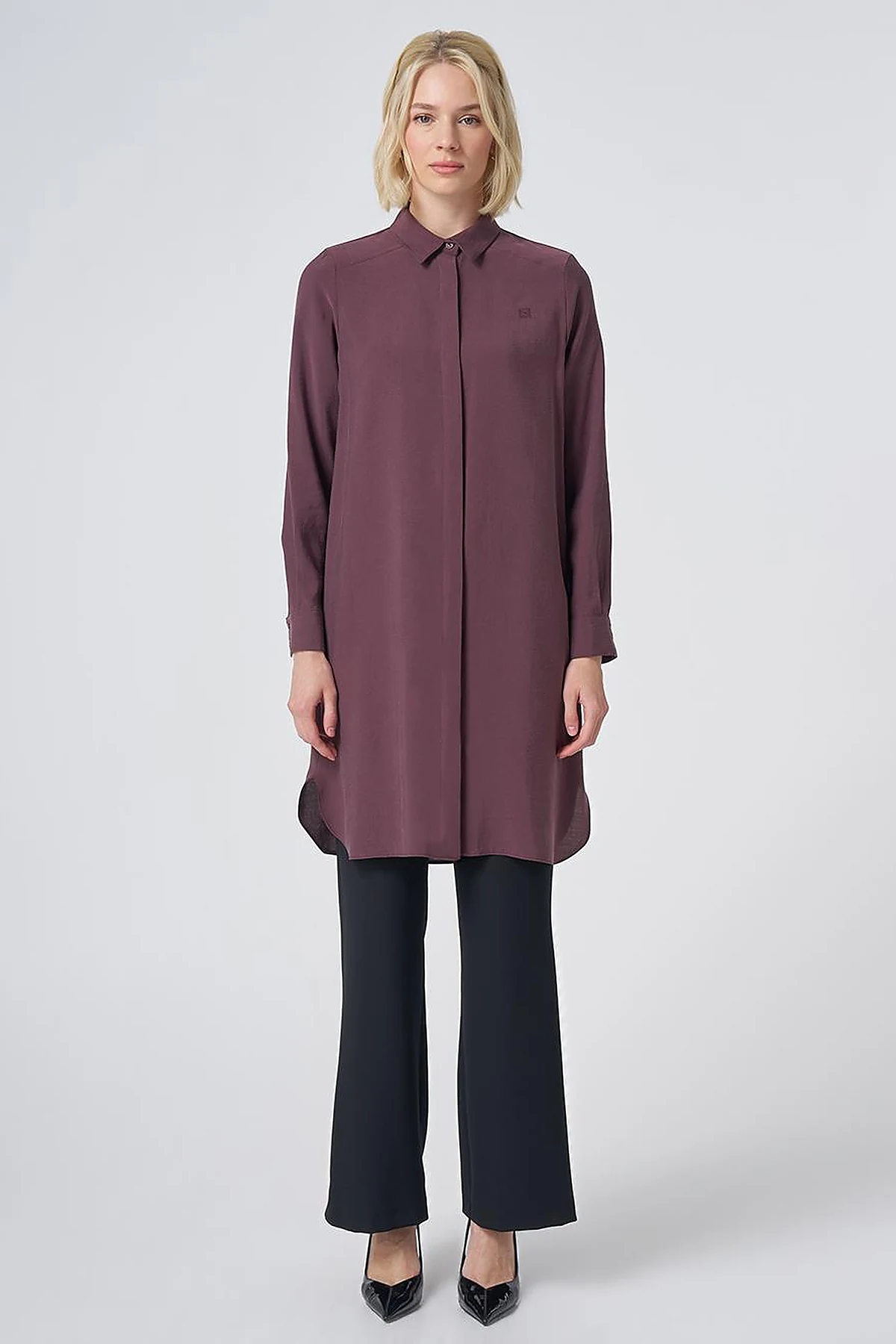 Hidden Placket Basic Modal Tunic – Burgundy